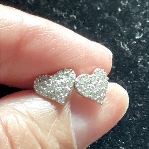 18K White Gold with 0.15C each Pave Natural Diamond Heart Shape